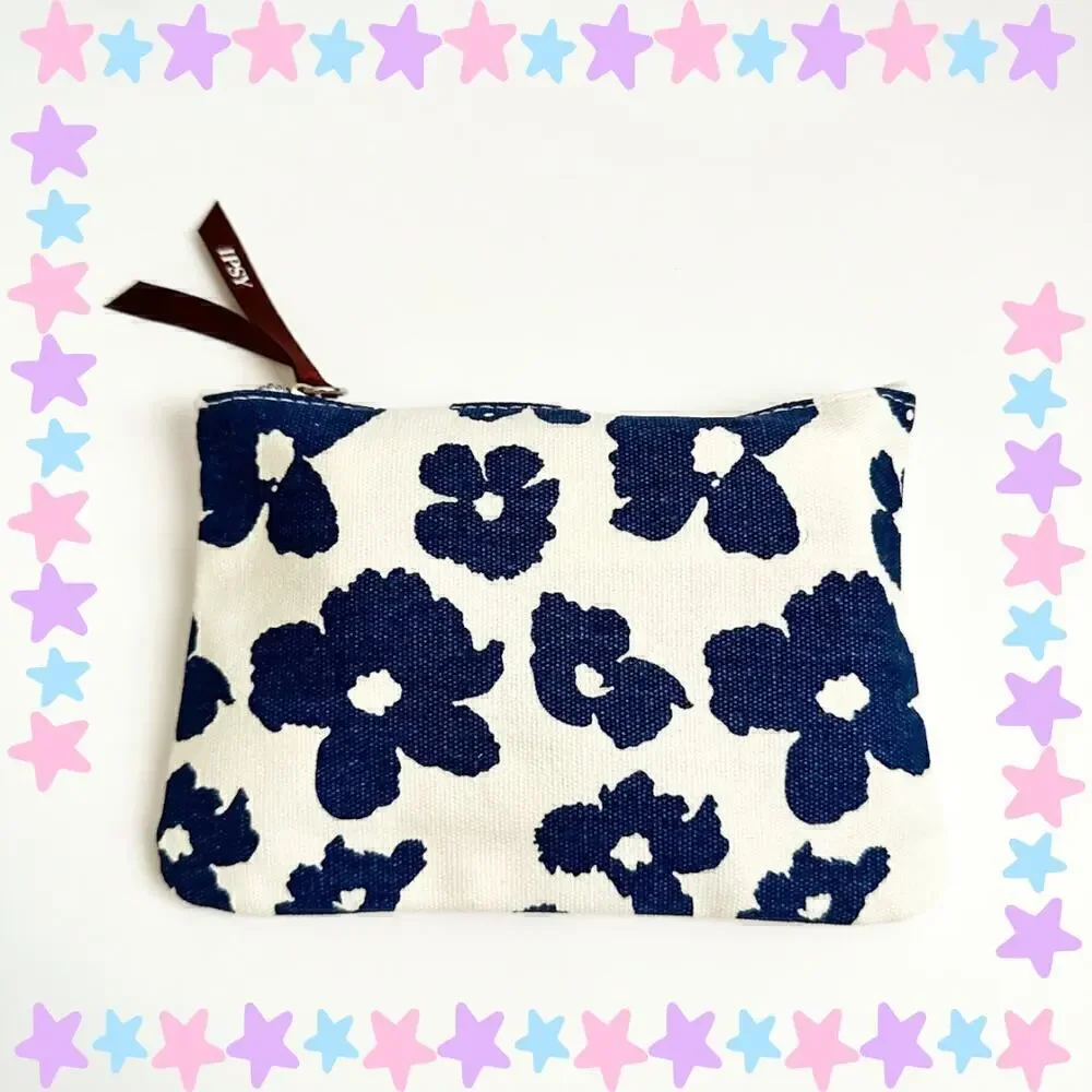 White Blue Floral Makeup Bag